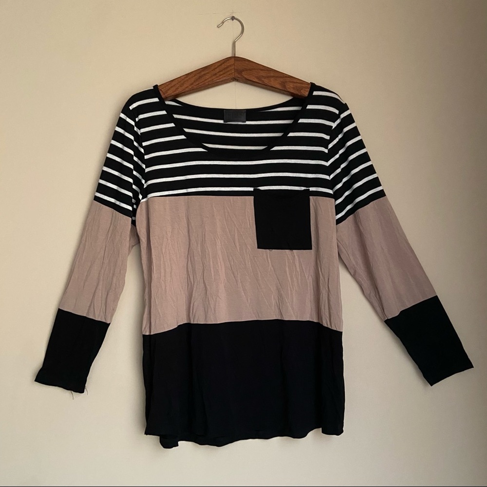 Three Bird Nest Plus Striped Color Block Long Sleeve